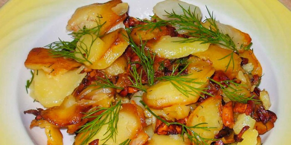 Жареная картошка с лисичками Жареная картошка с лисичками